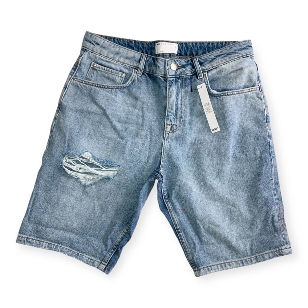 ASOS Design Mens blue slim fit med length jean shorts - Picture 2 of 5
